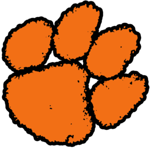 Orange and black paw print logo