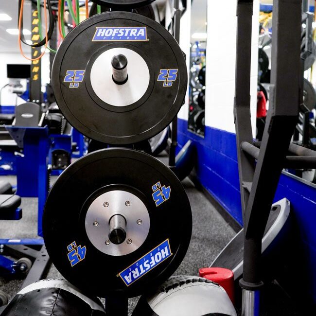 Branded fitness equipment at Hofstra University