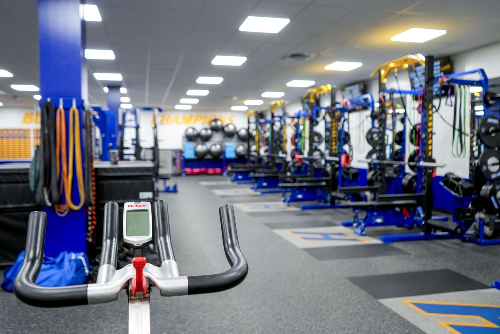 Branded fitness equipment at Hofstra University