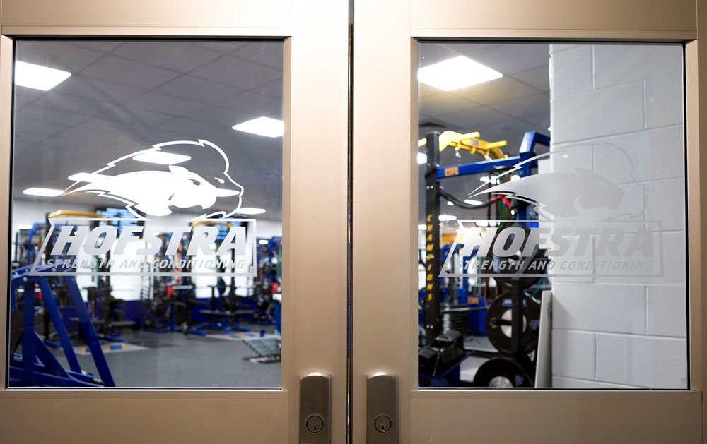 Branded fitness equipment at Hofstra University