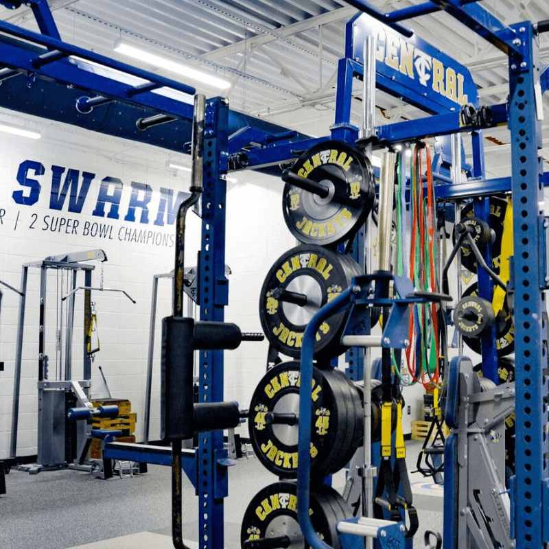 Thomas County Central High School branded weight lifting equipment