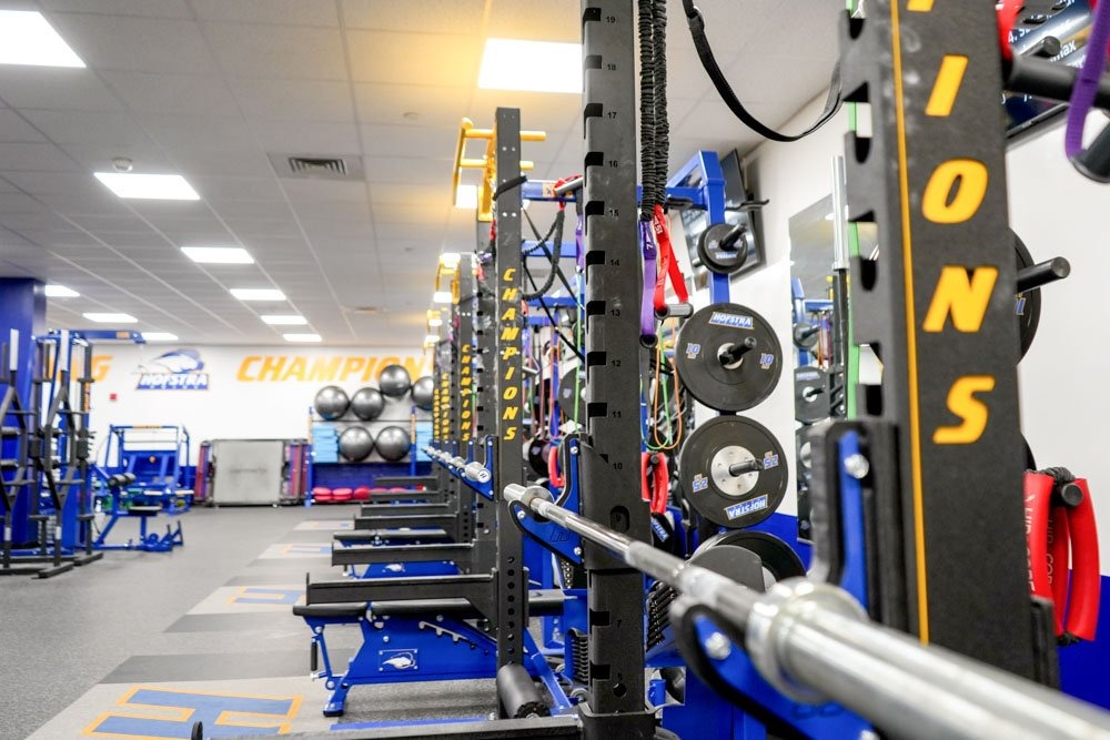Branded fitness equipment at Hofstra University