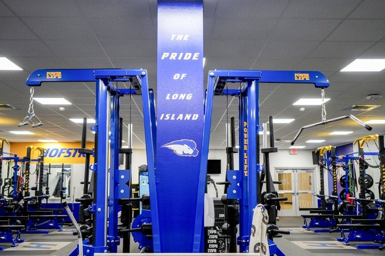 Branded fitness equipment at Hofstra University
